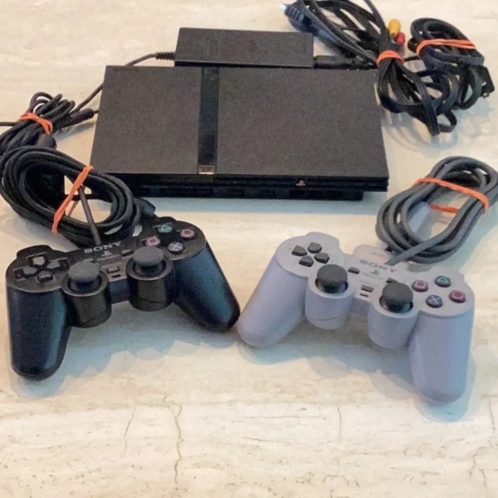 PlayStation 2 Slim Console PS2 & 2 Controllers & 5 Games Complete OEM Sony